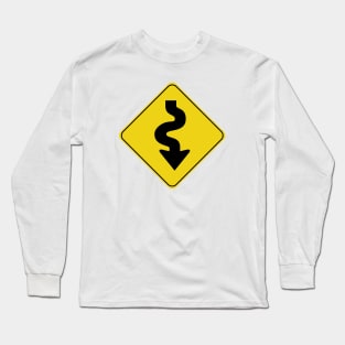 Caution Road Sign Swervy Down Arrow Long Sleeve T-Shirt
